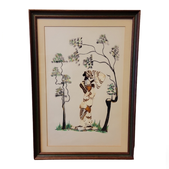 Other - Vintage Butterfly Wing Indigenous African Tribal Framed Hanging Art 12.5" × 18"